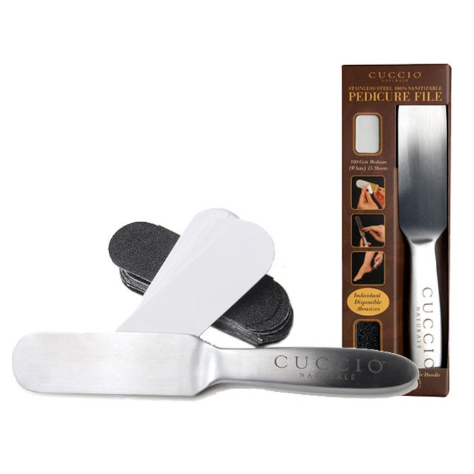 Cuccio Reusable Stainless Steel Pedicure File With 100 Refill Pads (50 Black, 50 White)